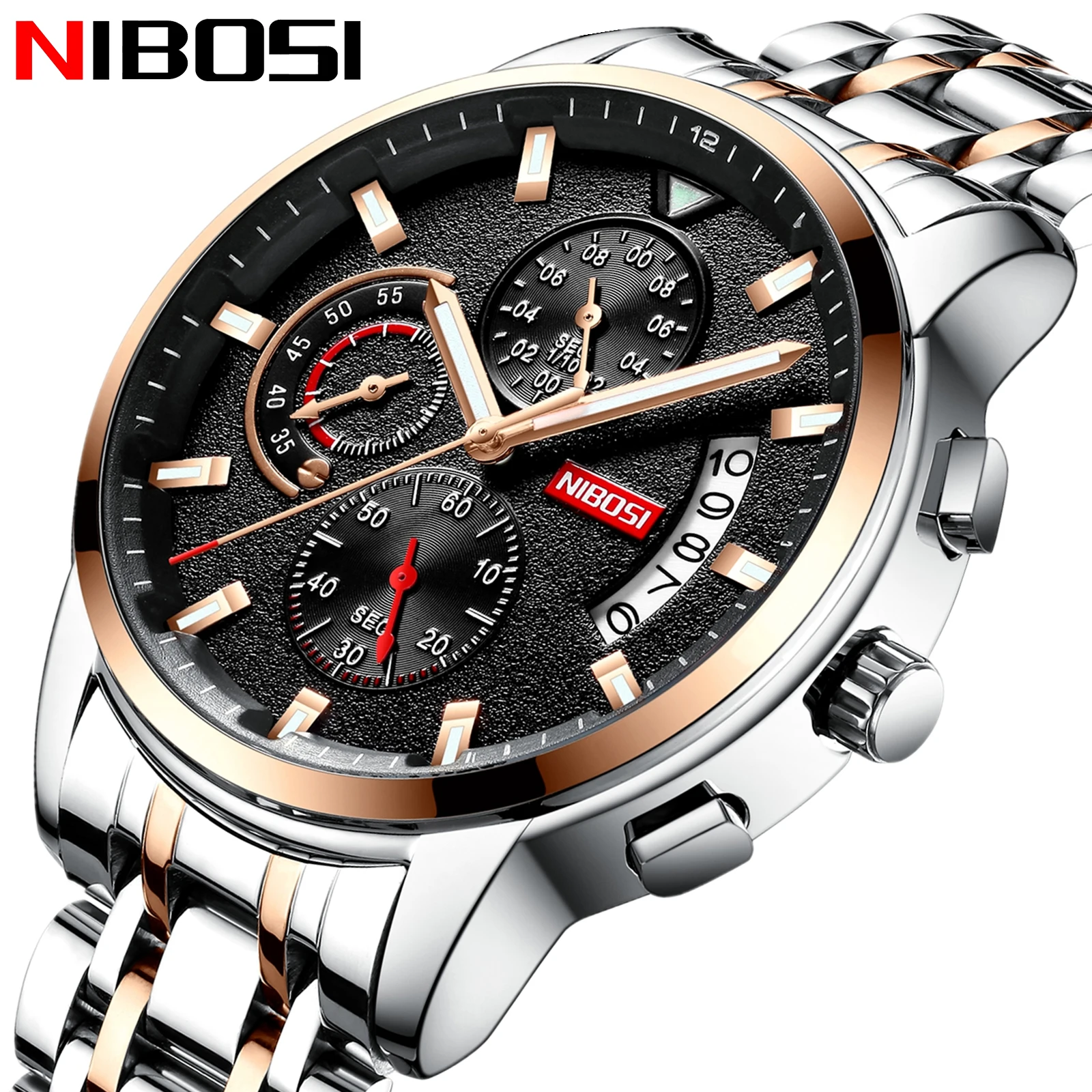 NIBOSI Top Brand Fashion Mens Watches Luxury Stainless steel Quartz Chronograph Clock Waterproof Watch For Men Relogio Masculino 