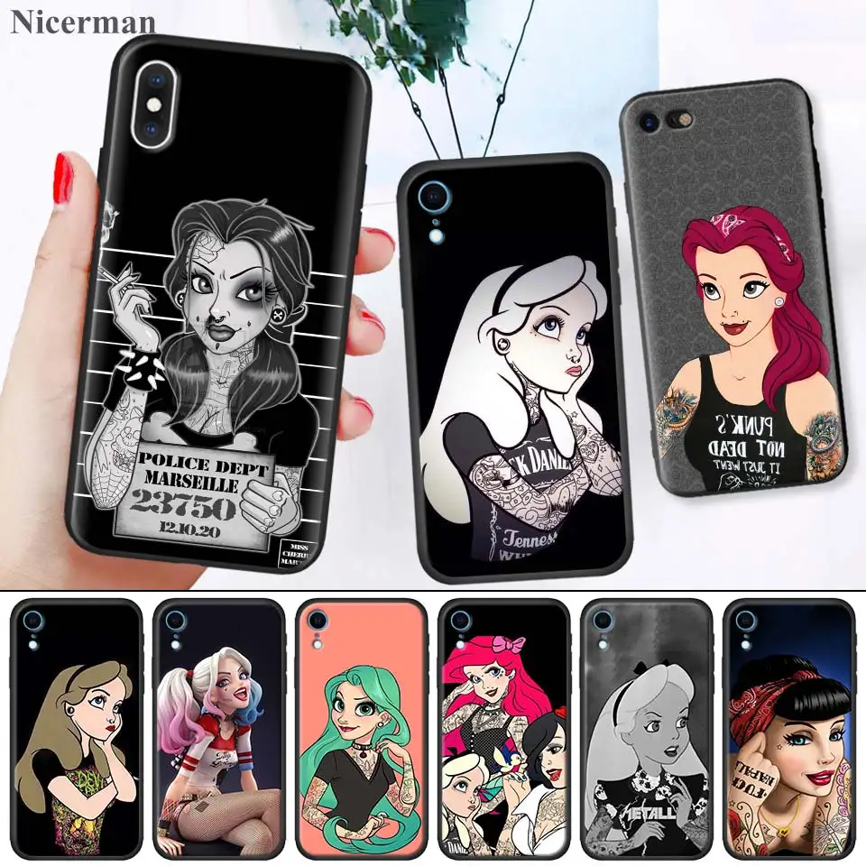 

Back Case for iPhone X XS XR XSMax 7 8 6 6S 5C 5E 5S 5 Plus 8+ 7+ 6+ 6S+ iPhone 11 Pro Max Fundas Cas Tattoo Alice Ariel Jasmine