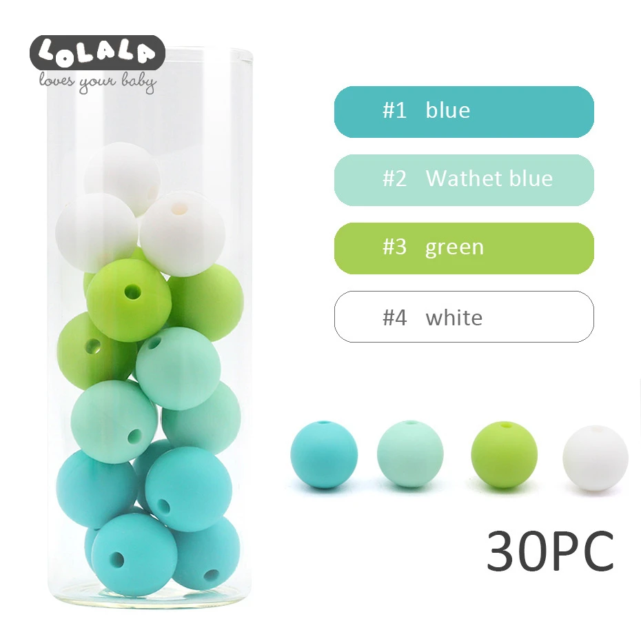 12mm 30pc Silicone Beads Food Grade Silicone Baby Teething Products Chews Pacifier Chain Clips Beads Baby Teethers - Цвет: Green Series