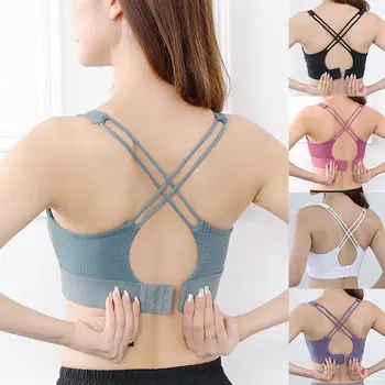 

Woman Hollow Out Breathable Sports Bra Push Up Active Wear Tops Solid Color Criss Cross Brassiere Sport Bra 2020