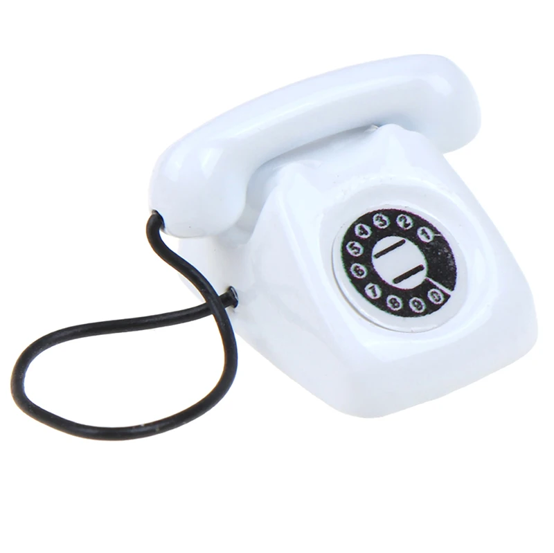 

White Mini Telephone Phone Kid Toy 1/12 Miniature Scene Model Dollhouse Accessories