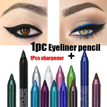 

New 1 Pc Eyeline Pen with 1PC Sharpener long lasting pencil eyeliner pigment waterproof fashion Eyeliner cosmetic Color eye make