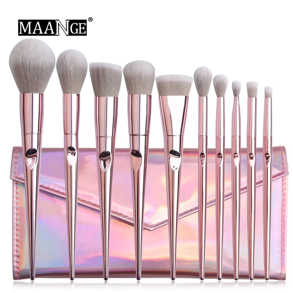 

MAANGE 10Pcs Pink Makeup Brushes With Makeup Bag Women Professional Multifunction Eyebrow Blush Eye Shadow Brushes Tools Set 816