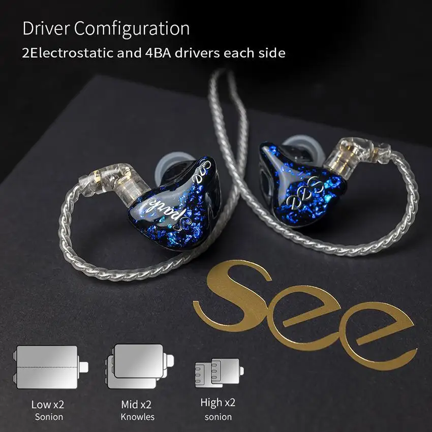 SeeAudio Spark Electrostatic 2EST 4BA Balanced Armature Hybrid Customize HIFI Music Monitor Studio Audiophile Earbuds Earphones