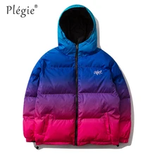 Мужская Зимняя Мужская парка толстые с капюшоном куртки с градиентной окраской хип-хоп ветровка уличная унисекс хлопковое Двустороннее пальто одежда оверсайз