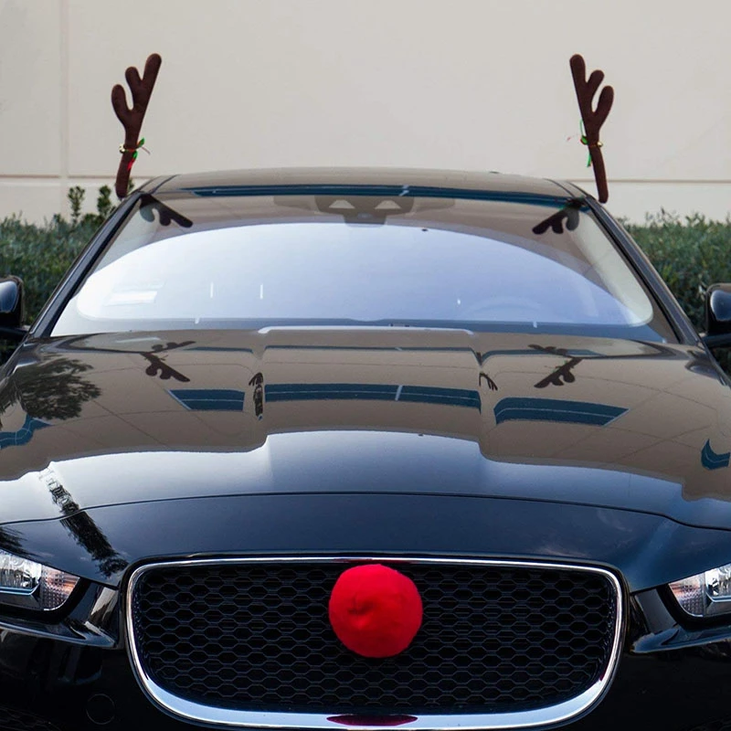Автомобиль оленьи рога и нос-окно крыша и решетка Rudolph олень Jingle Bell Рождественский костюм авто аксессуары