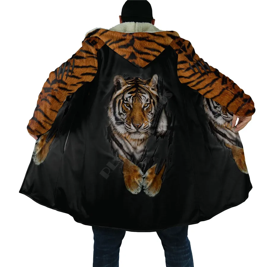 Tiger Cloak For Men And Women 3D All Over Printed Hoodie Cloak for Men and Women Winter Fleece Wind Breaker Warm Hood Cloak