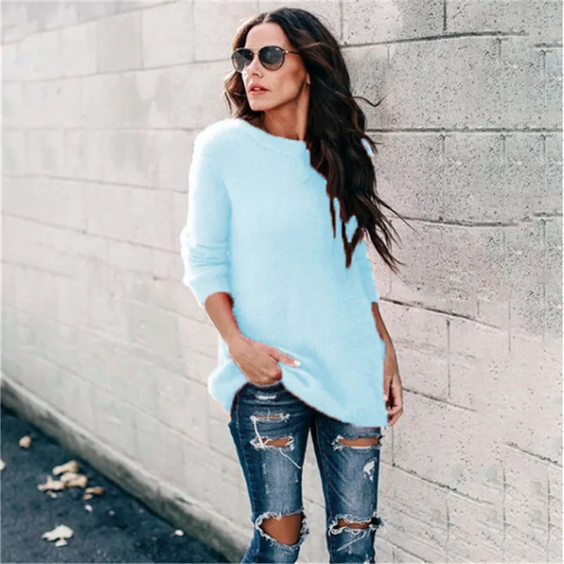 Women Sweaters Winter 2022 Plus Size Pullover Sweater Korean Warm Wool Knitted Sexy Pink Long Sleeve | Женская одежда