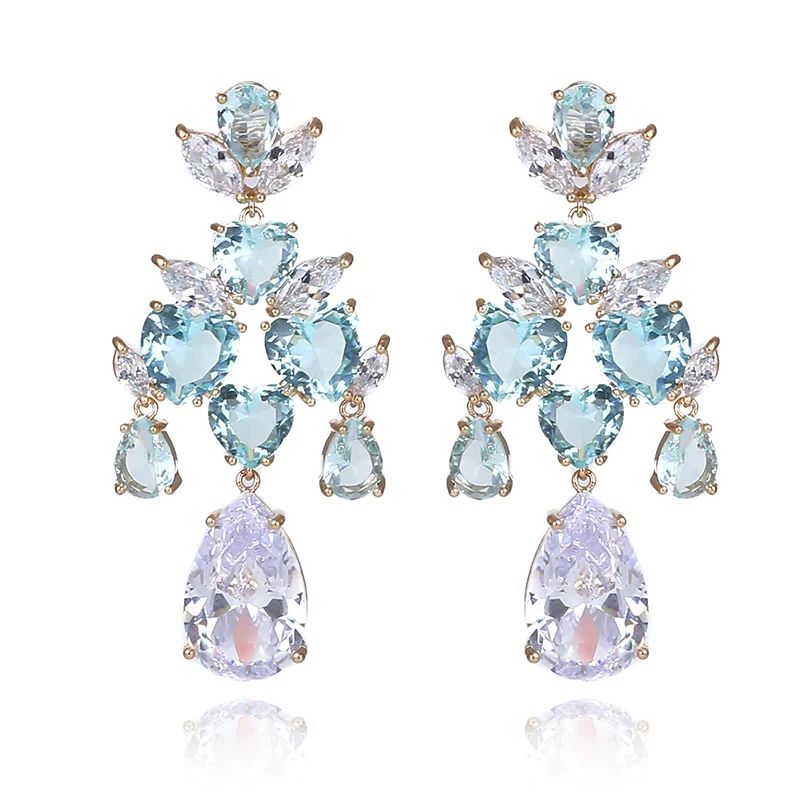 Light Blue XIUMEIYIZU Роскошные серьги в форме капли воды CZ для женщин модные свадебные вечеринки Юбилей 925 ювелирные изделия большие серьги висюльки помолвки - Окраска металла: Light Blue