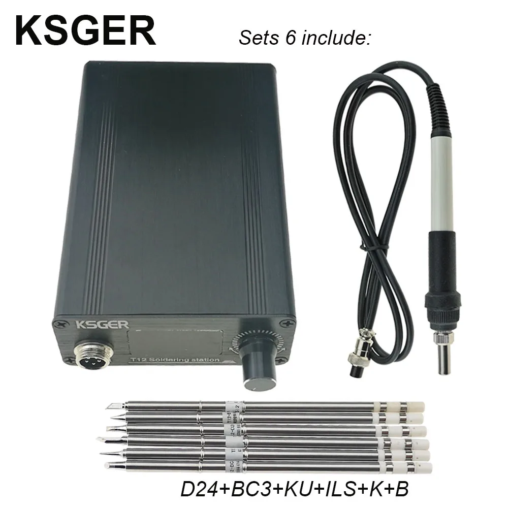 Sets 6 KSGER T12 Digital STM32 Soldering Station T12 Iron Tips Auto-Sleep Boost Aluminum Alloy Quick Heating 907 ABS Handle DIY Tools - Цвет: Sets 6