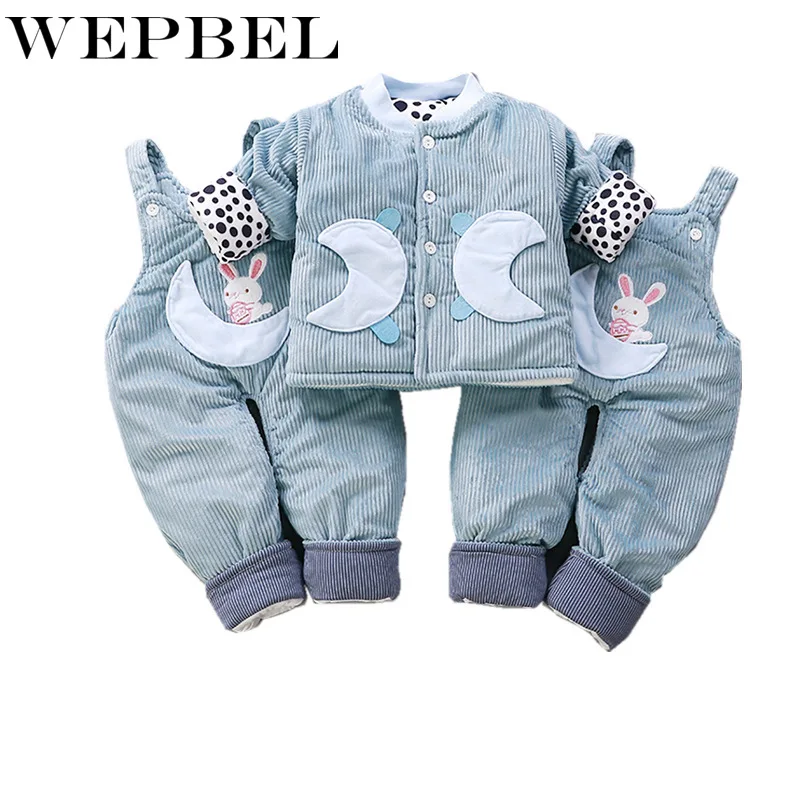 WEPBEL 3Pcs Winter Warm Infant Toddler Baby Cotton Jacket Coat Straps Thickening Pants Newborn Baby Outfits for Boys Girls