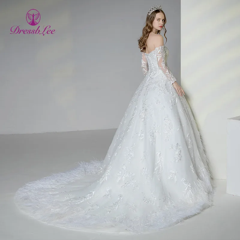 DressbLee Новое поступление свадебное платье с длинными рукавами кружевное вышитое бисером свадебное платье со шлейфом