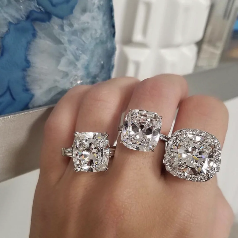 Оригинальный 925 Серебряное кольцо 5CT подушки cut имитация алмаза для свадьбы