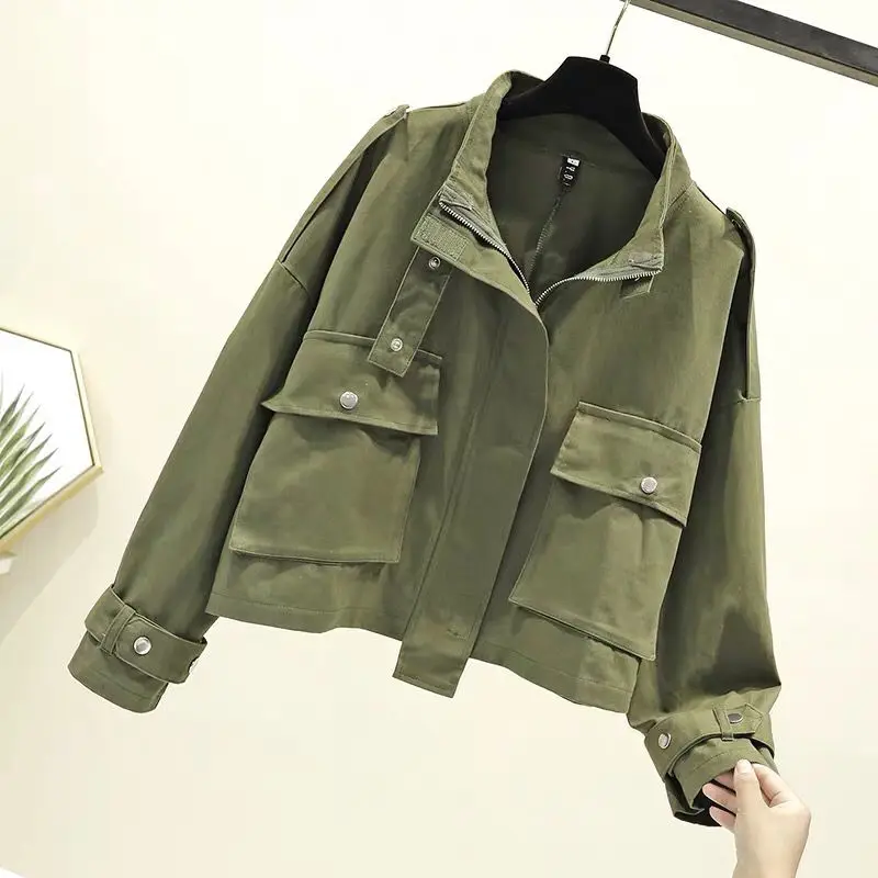 Nouvelle veste à manches longues pour femme, coupe-vent court pour femme, à la mode, manteau basique, grande taille 2022, automne décontracté ► Photo 3/6