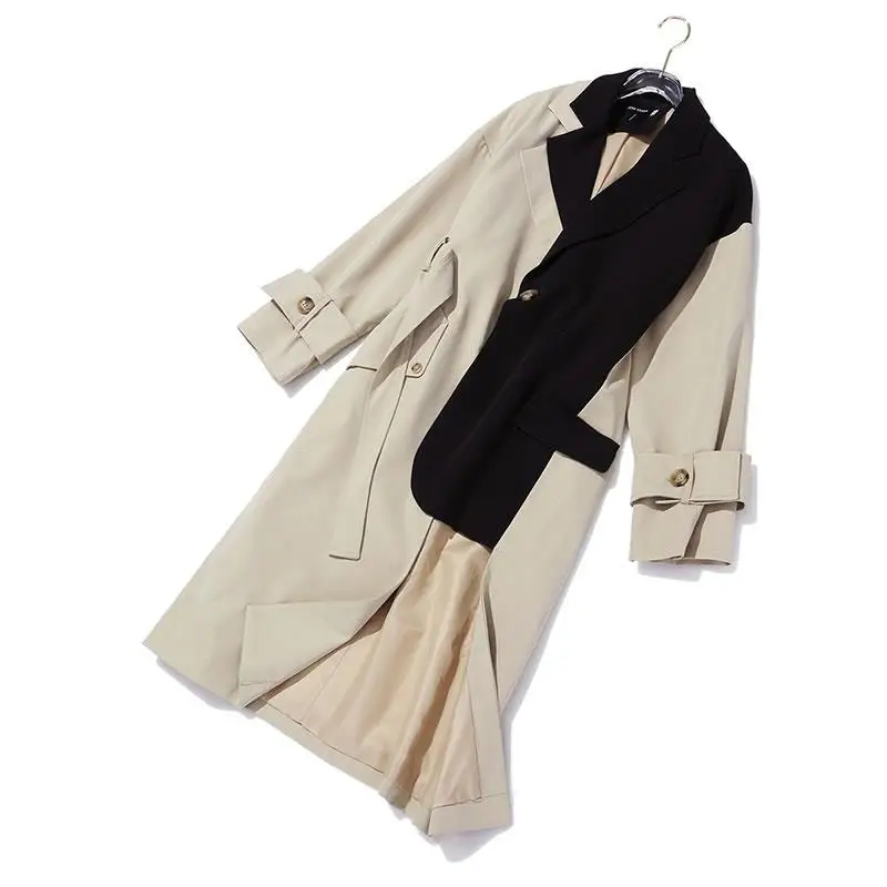 Зимний необычный винтажный тренч для женщин, длинный рукав, пэчворк, хит цвета, миноритарное повседневное длинное пальто