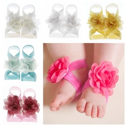 Nishine 2pcs/pair Boutique Chiffon Flower Barefoot Sandals for Baby Girls Newborn Photo Props Kids Fashion Accessories