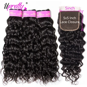

Upretty Water Wave Bundles With 5x5 Closure Brazilian Hair Weave Bundles Remy Human Hair 3 Bundles With 5x5 Lace Closure