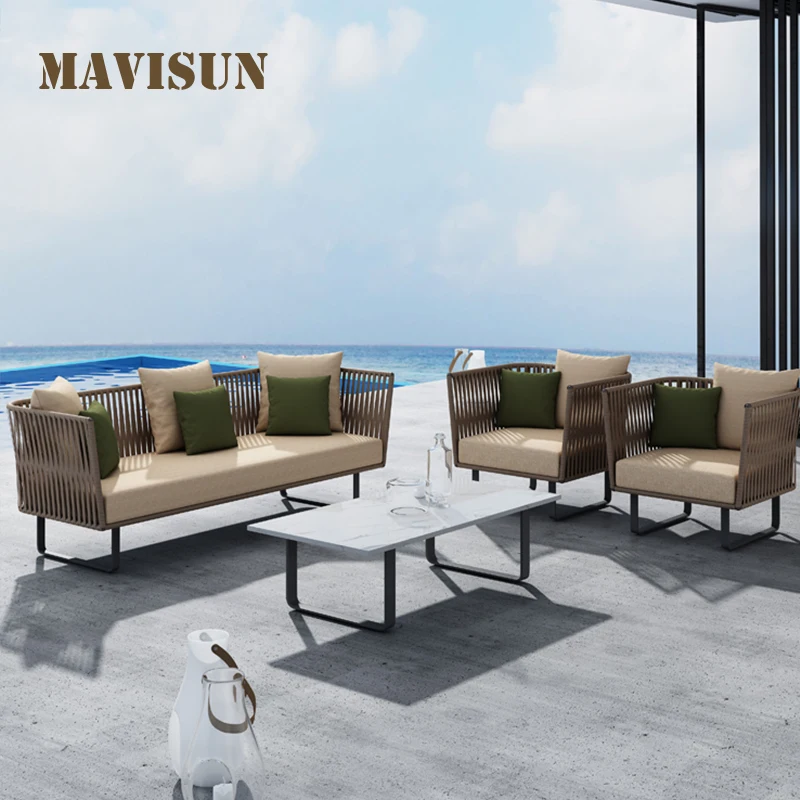 Outdoor Furniture Set Rattan Lounge Aluminum Swing Sofa And Coffee Table For Garden Courtyard Villa Creative Terrace