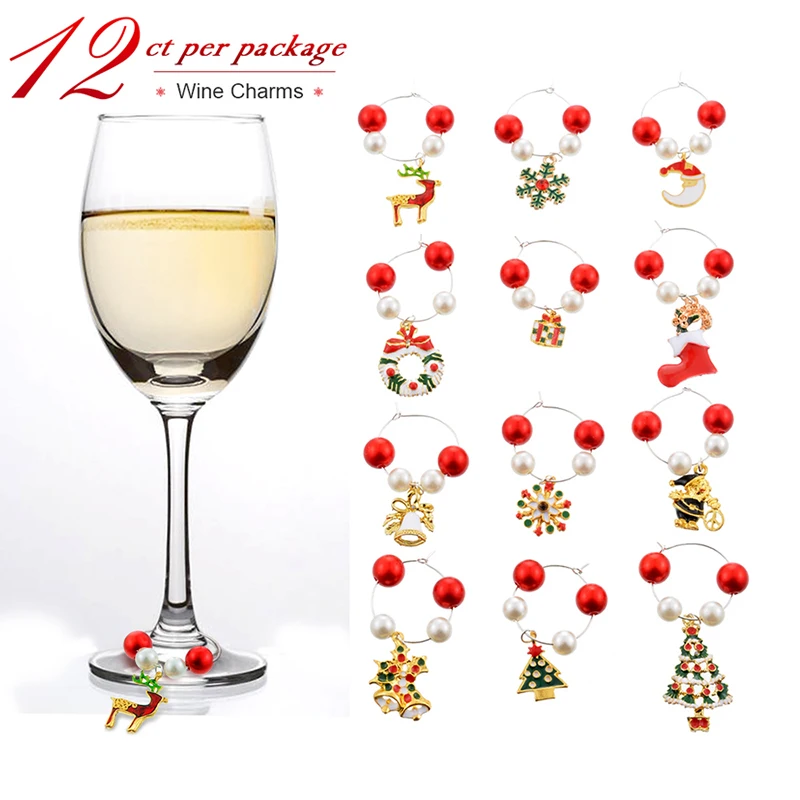 L without box 12pcs 6 шт./кор. столовое вино Стекло Знаки украшения Рождественский подарок украшения винный Декор елочные украшения год вечерние украшения ужина - Цвет: L without box 12pcs
