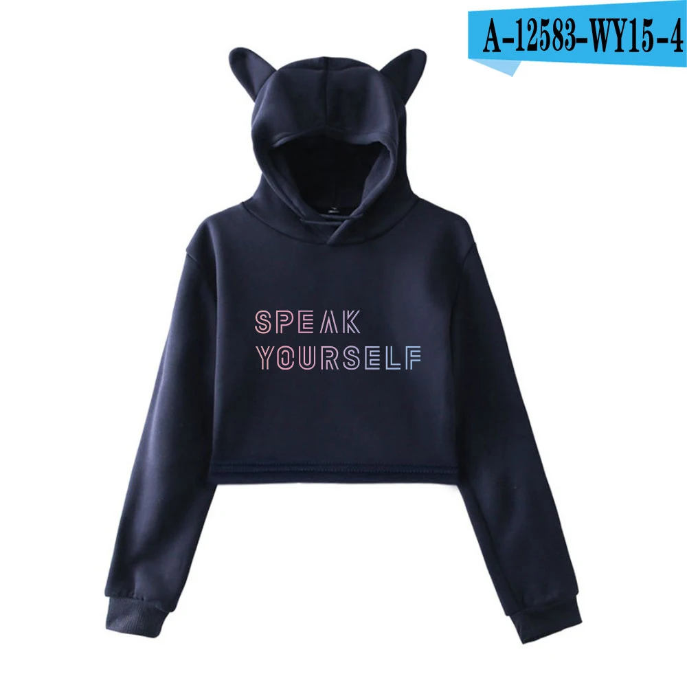 DIY Kpop Кепка с кошачьими ушками сексуальные толстовки модный тренд короткий кошачий Топ Женская толстовка с принтом сексуальная Горячая Kpop одежда BANGTAN - Цвет: navy