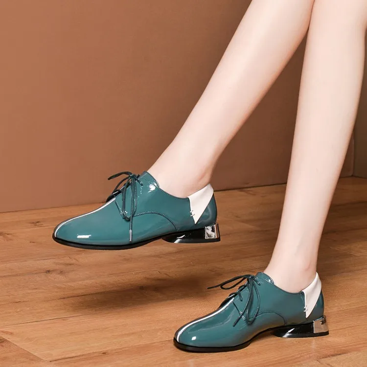 CDAXILAN/Новое поступление; женские туфли-лодочки из натуральной коровьей лакированной кожи на низком каблуке с квадратным носком; повседневная обувь с глубоким носком на шнуровке; Женская Осенняя обувь