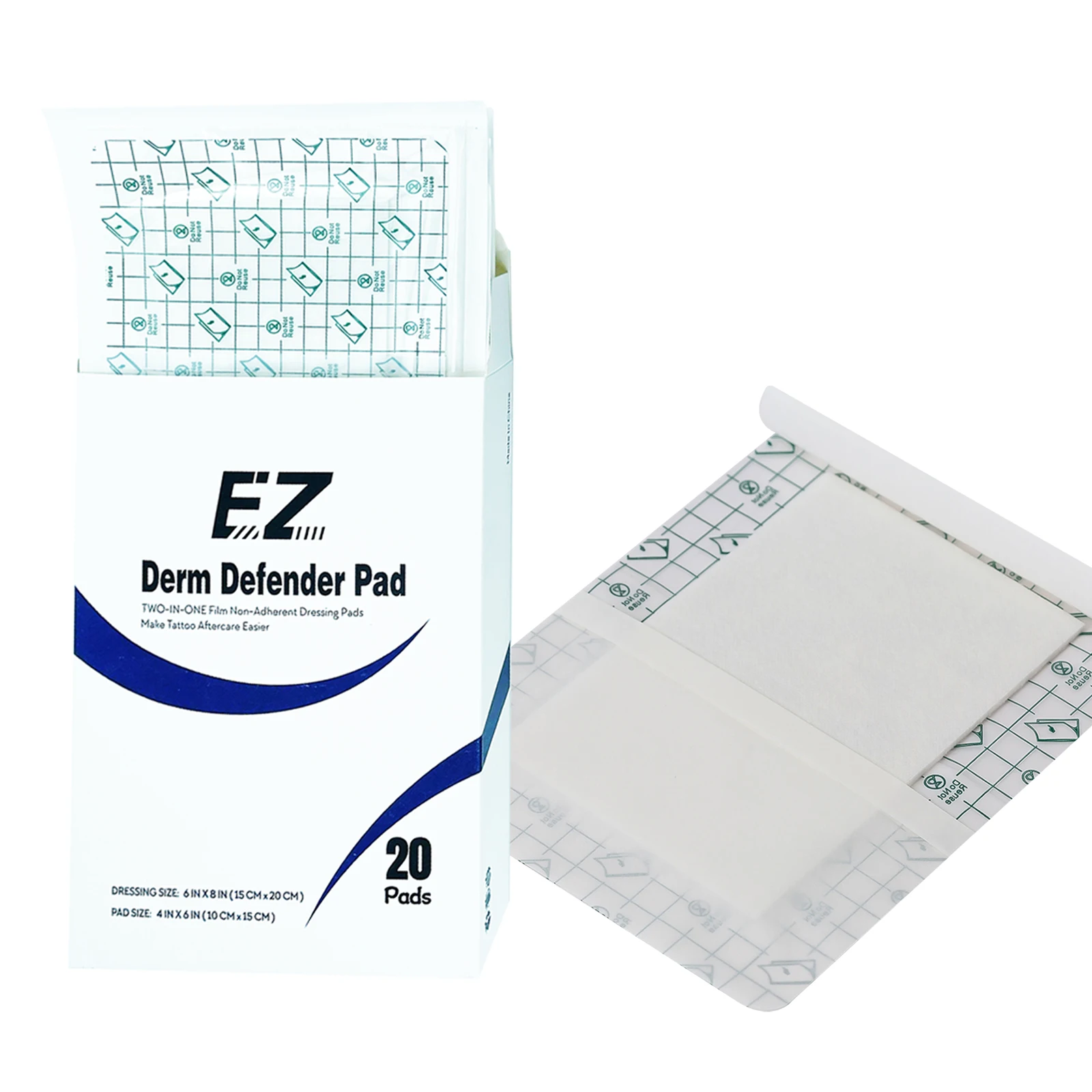 EZ Derm Defender Pads 2-in-1 Film Non-Adherent Dressing Pads Tattoo Aftercare Cover Premium Bandage Breathable Flexible sensitive polymer piezoelectric pvdf pressure transducer flexible piezoelectric film thin film pressure 94pd