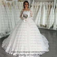 Vestidos De Noiva элегантное Пышное Бальное Платье Свадебное платье с длинными рукавами белое кружевное свадебное платье принцессы с аппликацией Robe Mariage