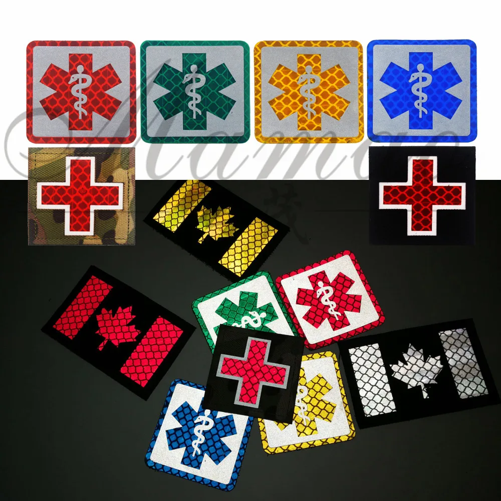 

Reflective Medic Multicolor Cross Medical RescueCanada Flag EMT IR patches Army actical Military Patches PVC Glow In Dark Badges