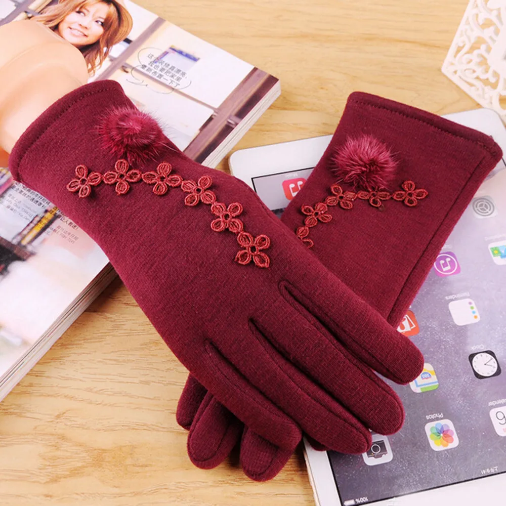 Winter Gloves Women Fashion Elegant Cashmere Driving Full Finger Wrist Long Gloves Red Gloves Winter Keep Warm Mittens