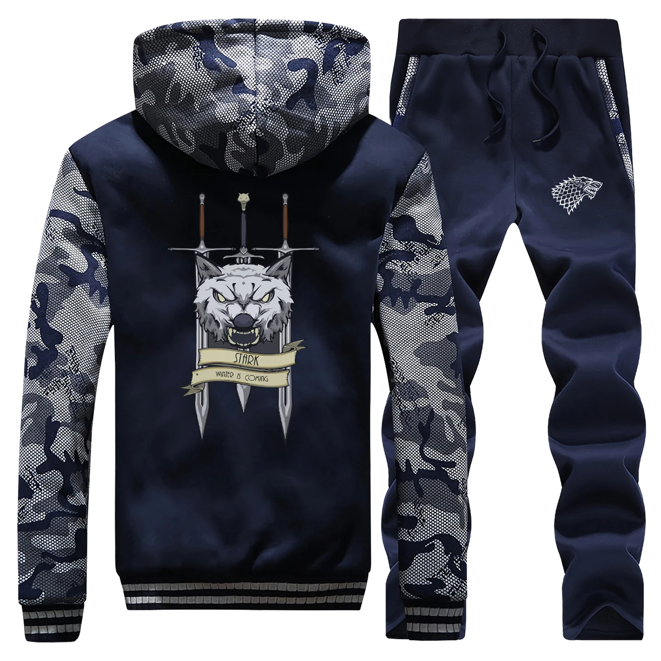 Зимний мужской костюм из 2 предметов, одежда для игры престолов, мужские спортивные тренировочные штаны, толстовка на молнии, мужская уличная куртка, брюки, мужские комплекты одежды