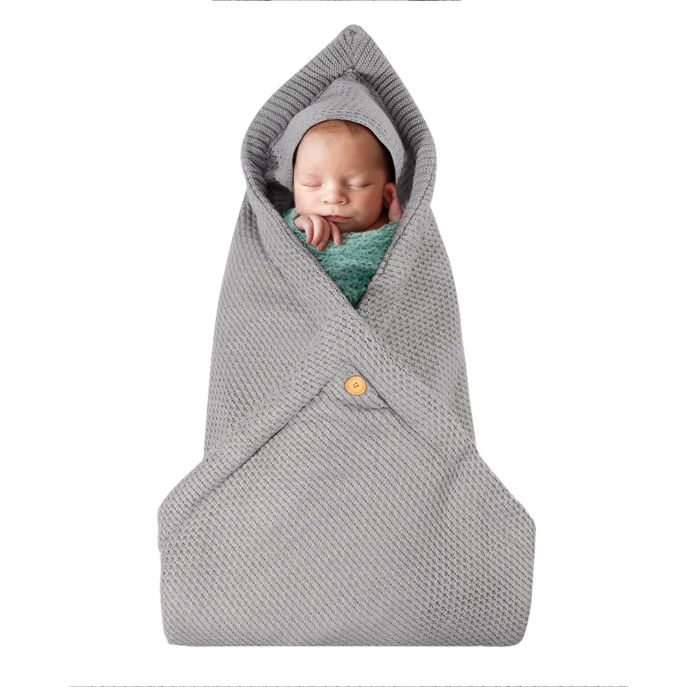 Baby plus velvet sleeping bag Swaddle Wrap Warm Crochet Knitted Thickened Hoodie Soft Swaddling Wrap stroller Blanket 80*80cm