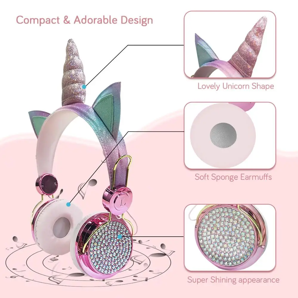 5PCS Lot Cute Unicorn Headsets With MIC Earphone for Girls Kids daughter Headphones For Laptop Cellphones PC Tablet MP3 Headsets