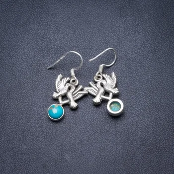 

Natural Turquoise Handmade Unique 925 Sterling Silver Earrings 1 1/4" Y2355