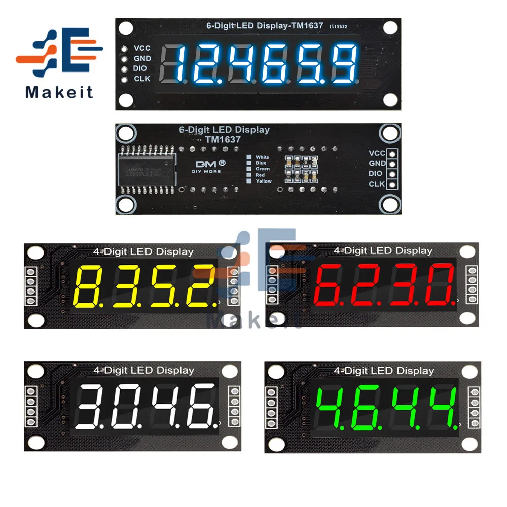 

0.36 Inch 4 Bits 6-Digit LED Digital Display Tube Module 5V 7 Segments TM1637 0.36" Anode Tube Decimal Display Module FIve Color
