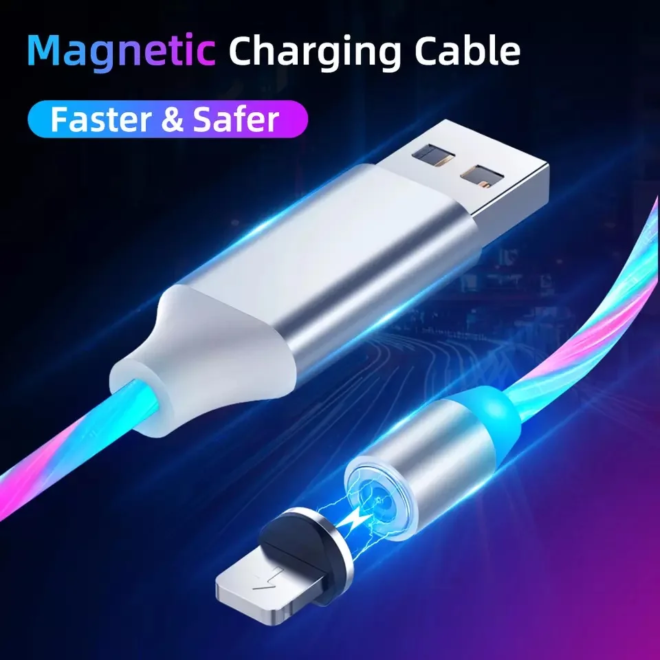 Магнитный светодиодный светящийся кабель для быстрой зарядки, магнитный кабель Micro usb type C, светодиодный провод, шнур типа C, зарядное устройство для iPhone samsung