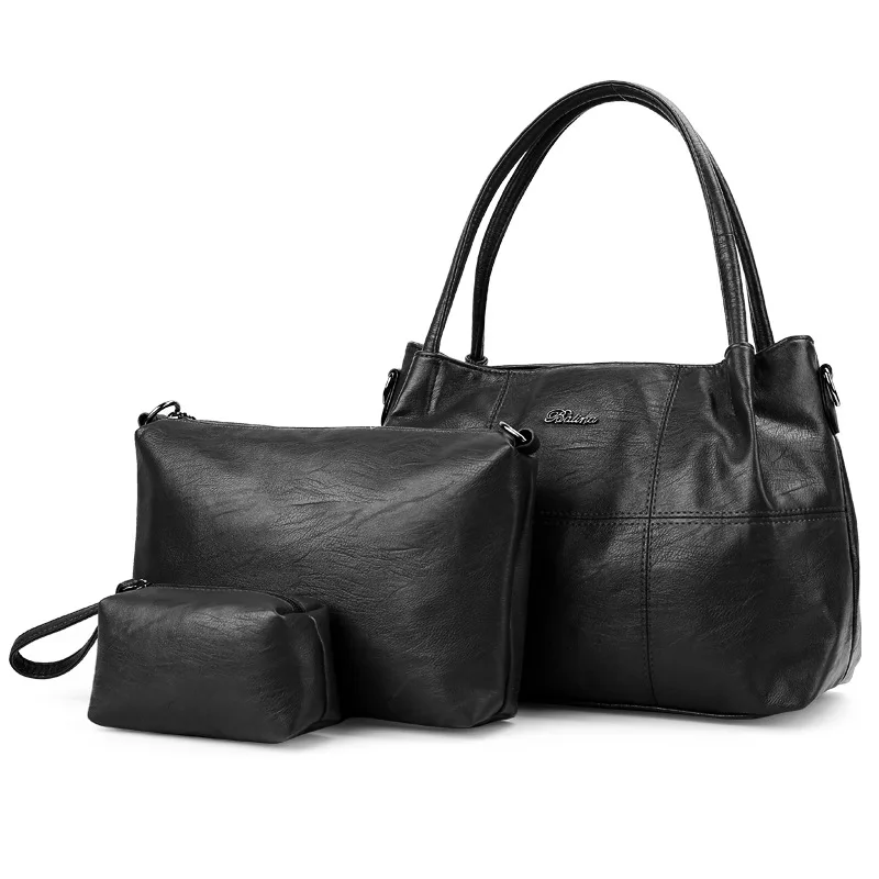 

2017 Spring And Summer New Style WOMEN'S Bag Simple Joint Sheepskin Different Size Bags Three-piece Set Shoulder Bag/ Hand Bag O