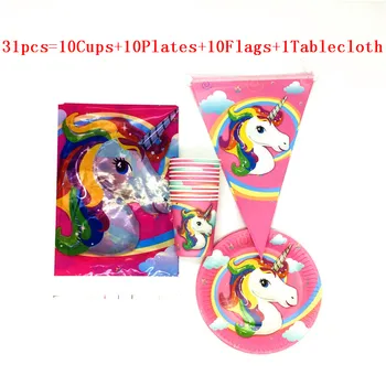 

31pcs/61pcs Unicorn Party Supplies Pink Rainbow Unicorn Paper Banners Plates Cups Tablecloth Baby Shower Kids Birthday Decor