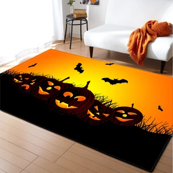 

Happy Halloween Horrifying Carpets Pumpkin Lantern Party Decor Rug Floor Mat Boys Bedroom Non-slip Flannel Area Rug Living Room