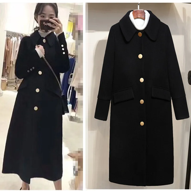 

Hepburn Wind New Products Woolen Jacket MORI Series Peter Pan Collar Retro Autumn And Winter Overcoat Women's over-the-Knee Kore