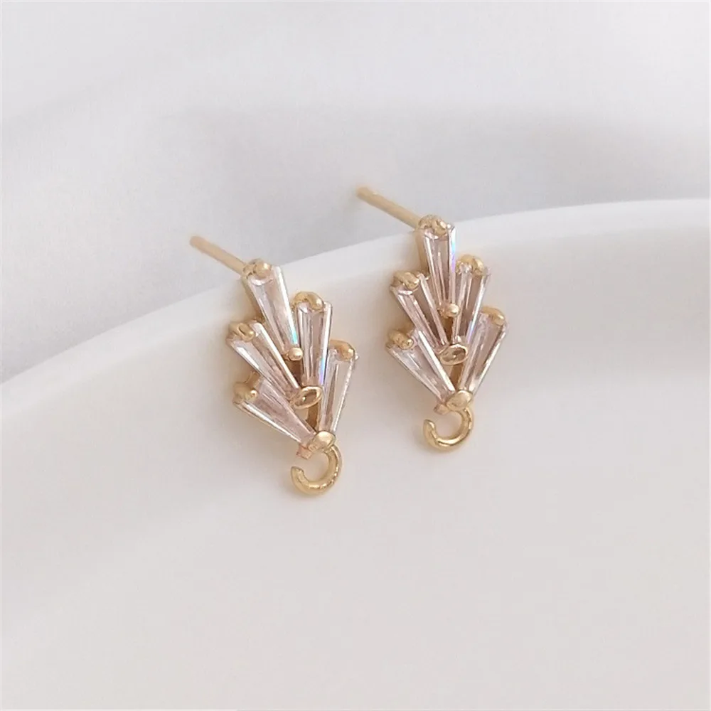 14K Gold Plated T square zircon open hanging ring Korean fashion earrings 925 silver needle diy earring accessories