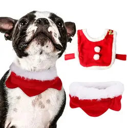 Рождественский костюм для домашних животных, накидка для собак, кошек, милая плюшевая кружевная накидка Санта-Клауса с шапочкой, Красный