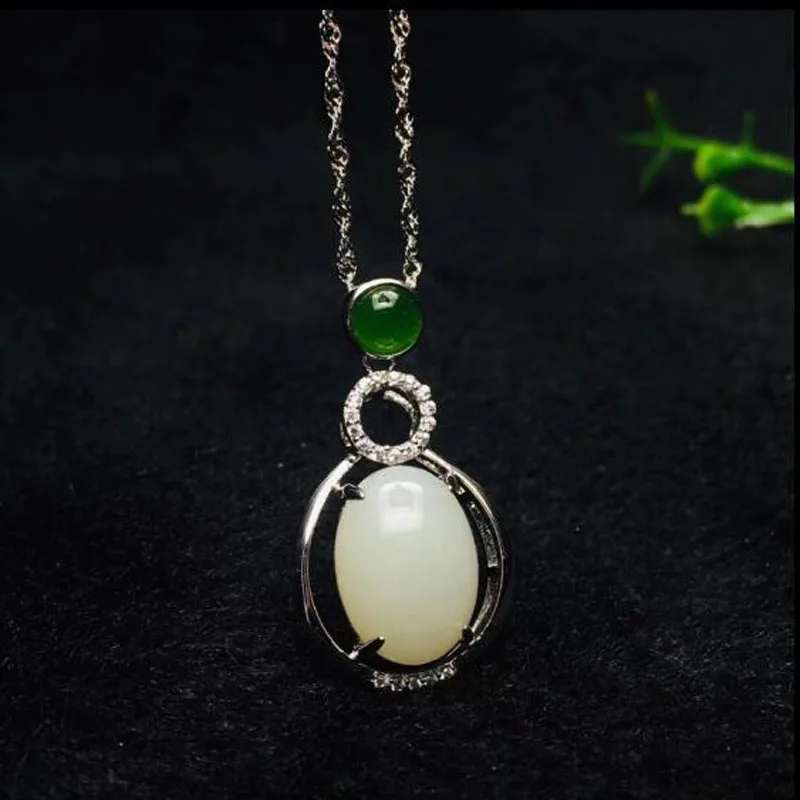 KJJEAXCMY Natural 925 Sterling Silver Hetian White Jade Women Pendant Necklace Jewelry Charm Gift