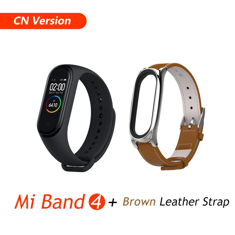 CN Add Brown Leather Xiaomi mi-браслет 4 музыкальный смарт-браслет mi Band 4 браслет пульсометр фитнес 135 мАч цветной экран Bluetooth 5,0 браслеты - Цвет: CN Add Brown Leather