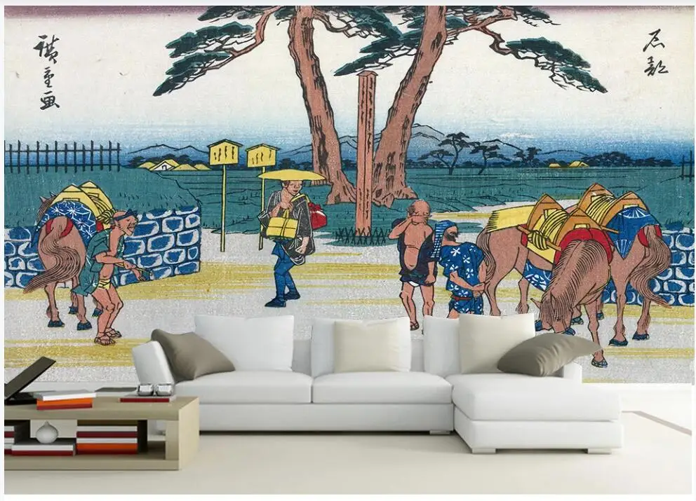 

Custom mural 3d wall mural on the wall Japanese Ukiyo-e Pastoral Horse Team Character home decor photo wallpaper for living room
