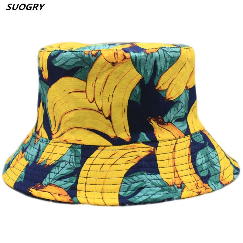 

Cute Fruit Print Double Side Folding Fisherman Sun Hat Unisex Outdoor Bucket Cap Panama Bucket Hat Men Women Summer Bucket Cap