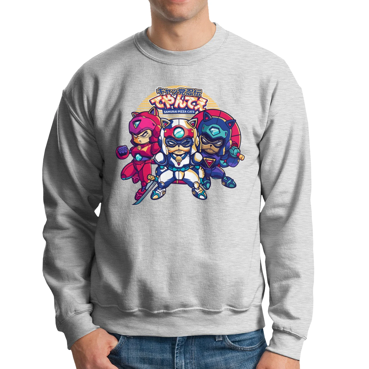 Мужские хлопковые толстовки с капюшоном и длинным рукавом принтом самурая пицца