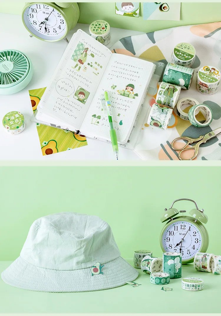 Авокадо девушка серии время лес зеленый декоративные из рисовой бумаги ленты DIY Скрапбукинг маскировки Ремесленная лента школьные офисные поставки