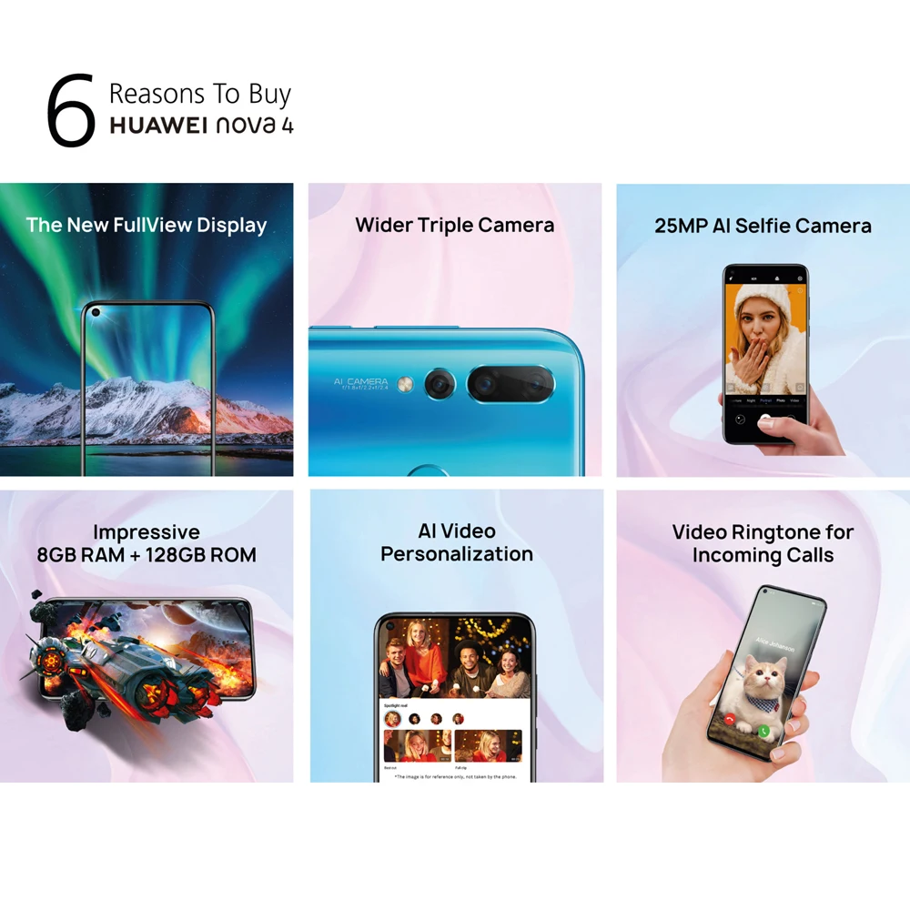 Huawei Nova 4 смартфон 8 Гб 128 ГБ глобальная Версия Мобильный телефон с тройной камерой мобильный телефон Android 9,0 6,4 дюймов экран 3750 мАч