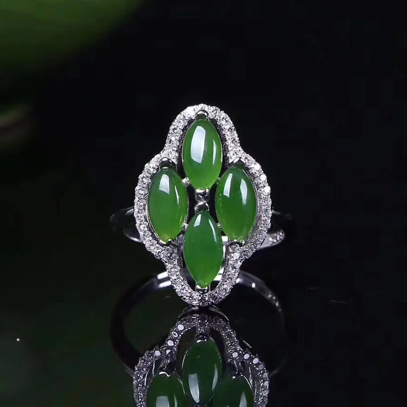 Jadery Серебро 925 кольцо натуральный зеленый JADE Jasper драгоценный камень изумруд кольца для женщин обручальное кольцо хорошее ювелирное изделие Прямая поставка