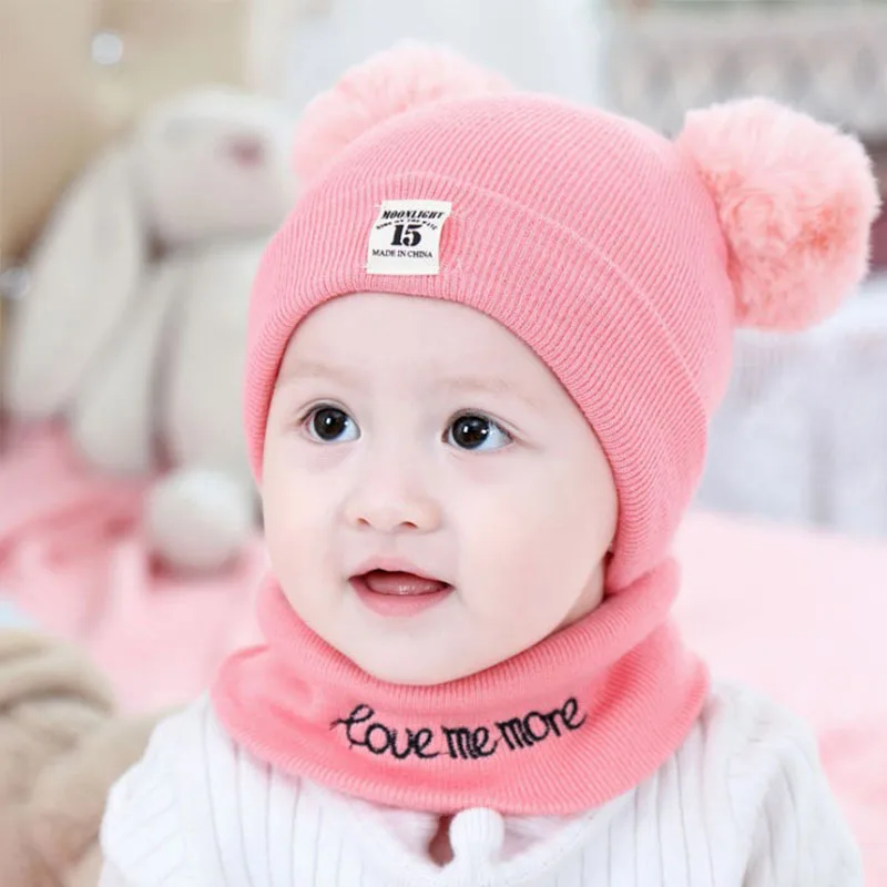 new hat scarf autumn and winter baby hat boys and girls hair ball hat O collar scarf winter warm knitted beanie hat scarf s